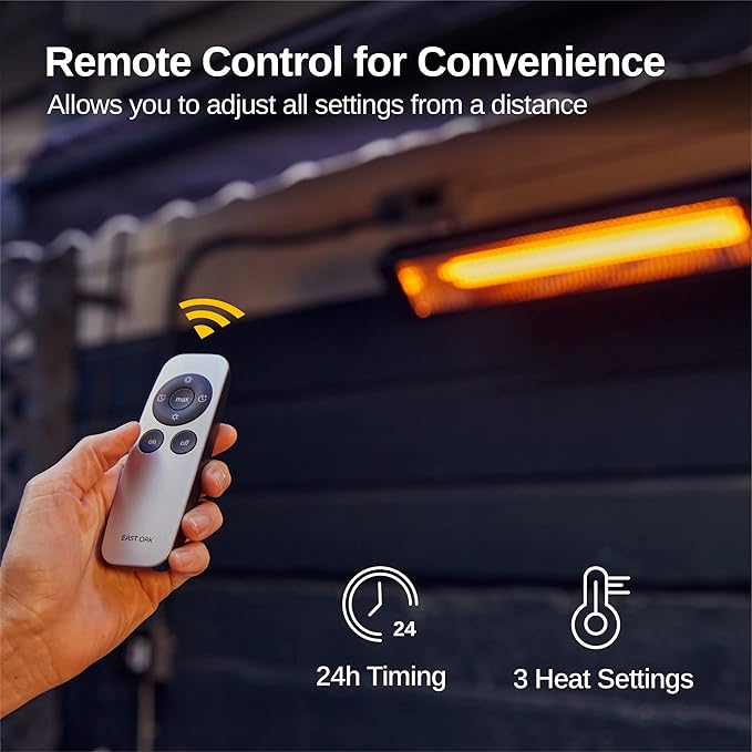 EAST OAK Patio Heater for Commercial Use, 3000W Wall Mounted Electric Infrared Heater, Outdoor Heaters for Patio, Outdoor Heater with IP65 Waterproof & Dustproof Remote Control Black 240V