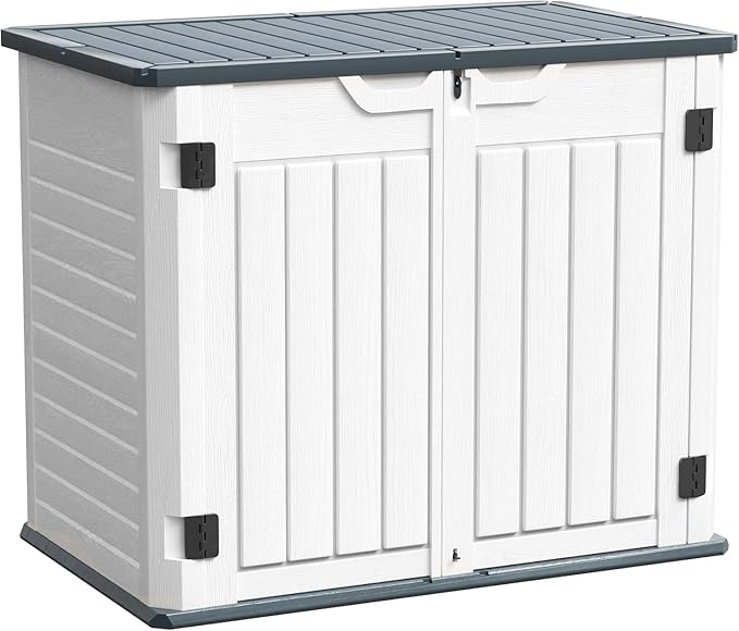 UDPATIO Outdoor Storage Cabinet 35 Cu Ft, Resin Horizontal Outdoor Trash Can Storage Box Lockable Shed 4 x 2 ft for Garbage, Garden Tools, Lawn Mowers