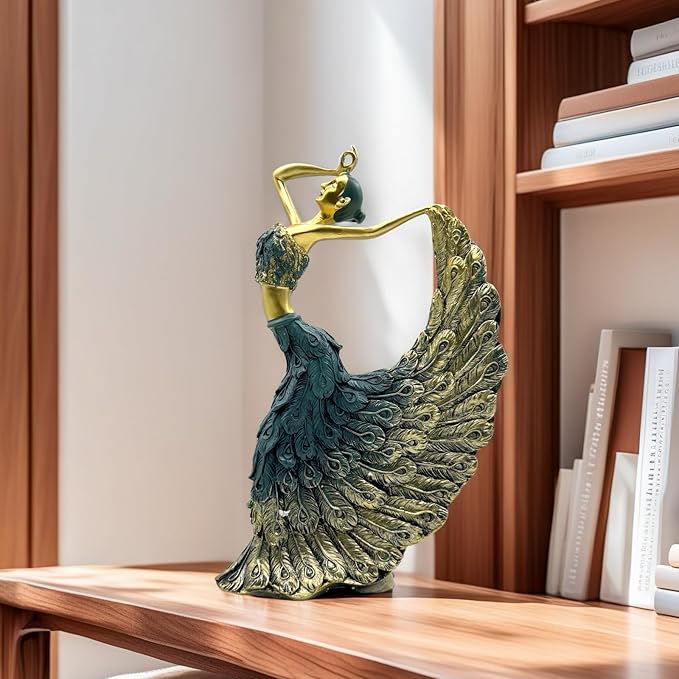 XINDAM Elegant Peacock Art Figurine Dancer Statue Decorative Home & Office Figurines Home Office Display Craft Living Room Decor Ornaments for Tabletop
