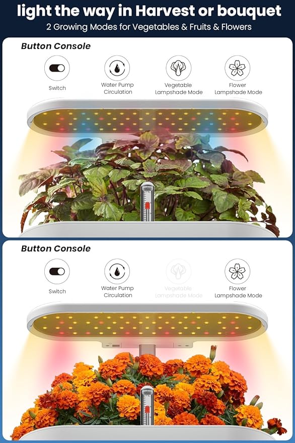 inBloom 12 Pods Hydroponics Growing System Indoor Garden with LED Grow Light and Pod Kit, Plants Germination Kit with 4.2L Water Pump Accelerate, Height Adjustable, Gardening Gifts for Women, White