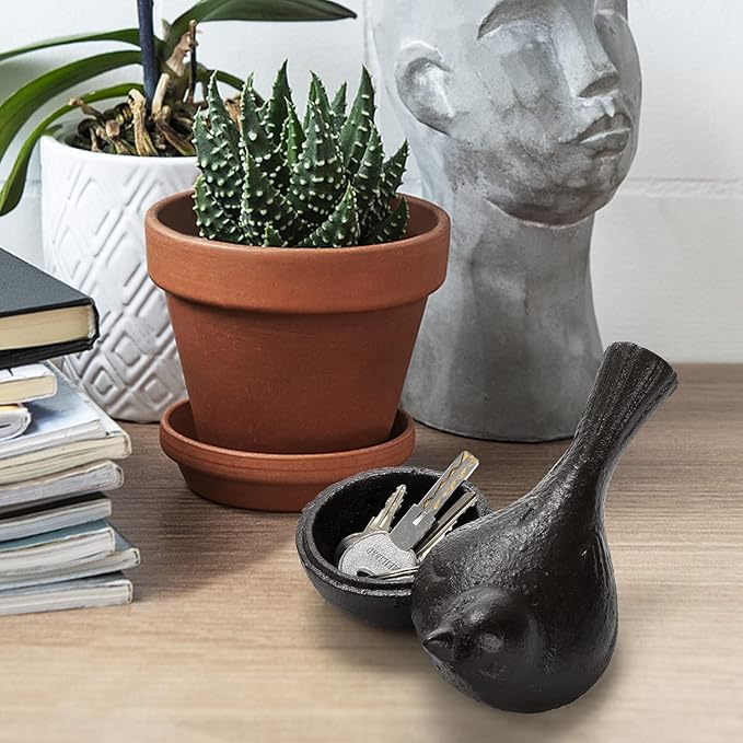 Cast Iron Key Hider, Bird Hide-a-Key Holder, Outdoor Small Garden Statues Ornament, Outside Spare Key Hider Figurine, Indoor Decoration Jewelry Trinkets Box for Ear Studs, Rings, Paper Clips