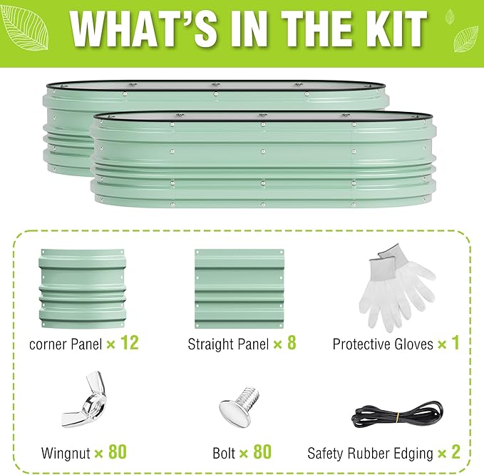 WORKPRO 2Pcs 4x2x1ft Galvanized Raised Garden Bed Set, Rust & Corrosion Protection, Easy Assembly, Safe Edge, Ideal for Vegetables & Flowers, Green