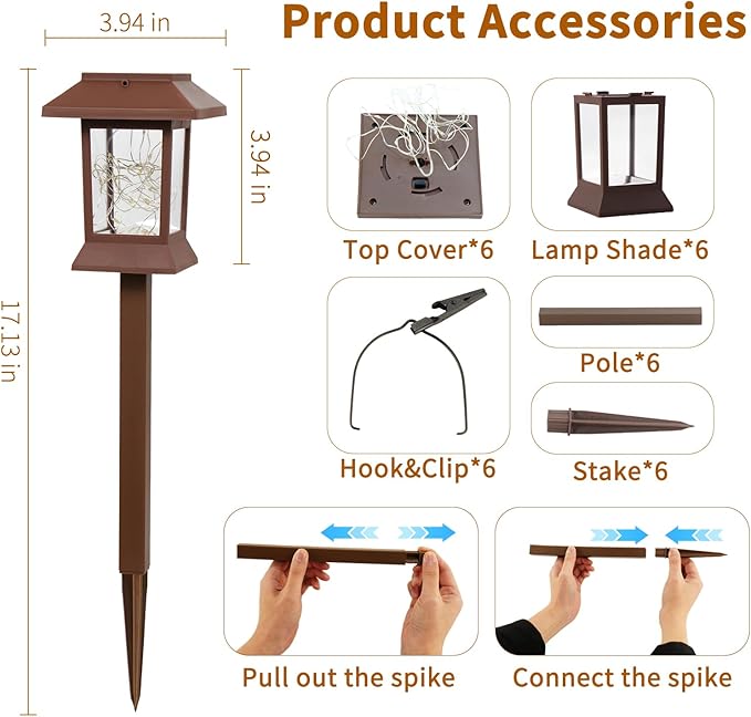 Solar Pathway Lights Outdoor Waterproof IP65, Solar Lights Outdoor with Hook 6PK, Upgraded 1000mAH Battery, Up to 12Hrs, Auto On/Off, Garden Lights Decor for Yard, Driveway, Walkway (LED)