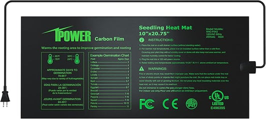 iPower 10" x 20.75" Seeding Heat Mat with New-Upgraded Carbon Film, Indoor Gardening Plant Germination Starting Pad, Durable Waterproof, Black