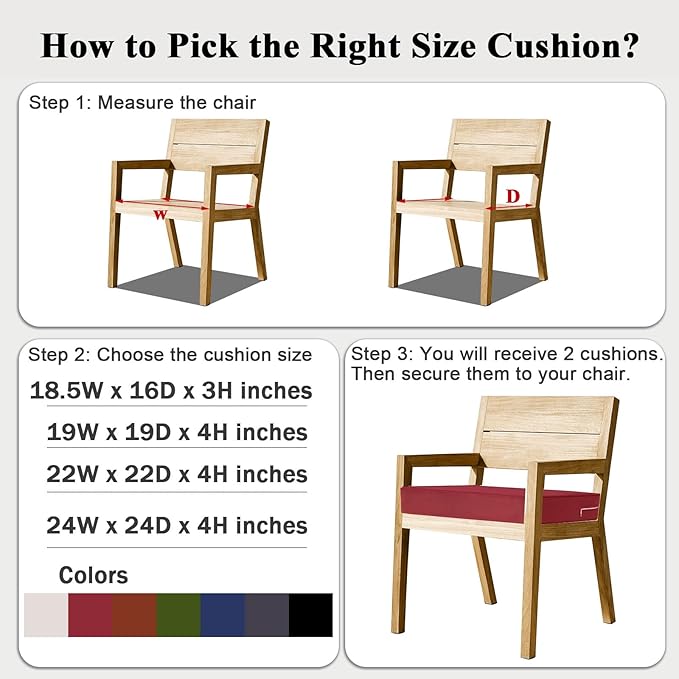 Outdoor Chair Cushions Set of 2 for Patio Furniture 22x22x4 Inch Waterproof Patio Chair Cushion 3 Year Color Fastness Square Elastic Foam Garden Couch Pads with Ties and Handle,Red