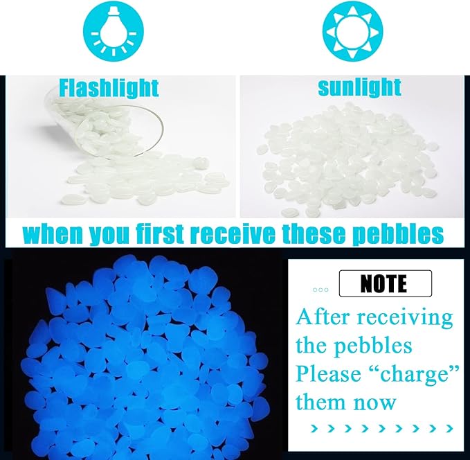 Oubest Glow in The Dark Pebbles/Glow Stones/Glowing Rocks Blue Decor for Garden/Fish Tank/Aquarium/Walkway/Driveway/Plant Pots/Bonsai (500, White)