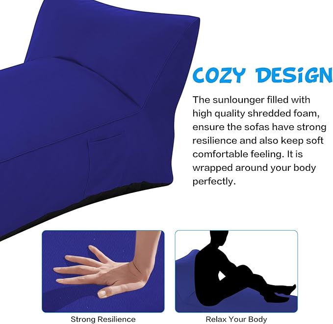 Outdoor Chaise Lounge Chair, Sunbed UV Resistant Sofa Couch Patio Furniture Waterproof Outside Sunlounge Reclining Sunbathing Bed Comfy Single Chaise Daybed for Garden, Pool, Beach, Navy Blue