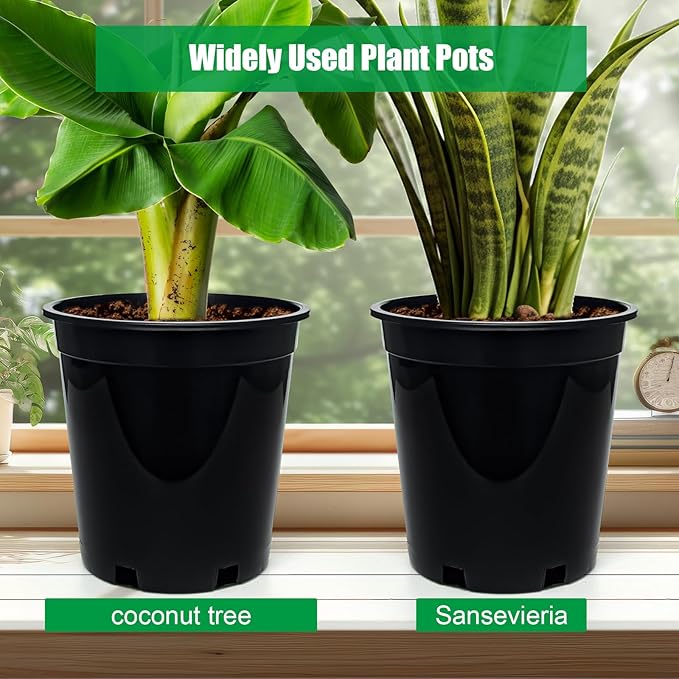 1.5 Gallon Plastic Nursery Pots, 7.5 Inch Round Plant Pots with Drainage Holes, 15 Pack Flower Pots for Outdoor Indoor Plants, Flowers, Gardening Gifts for Women, Black