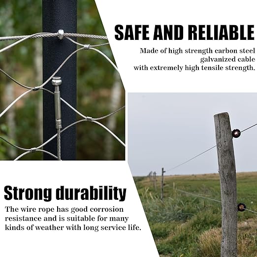 Metal Wire 1/8 inch Carbon Steel Galvanized Cable 50FT Length Aircraft Cable 7x7 Strand Core Picture Hanging Wire with 10 Pcs Thimbles and 20 Pcs Aluminum Sleeves