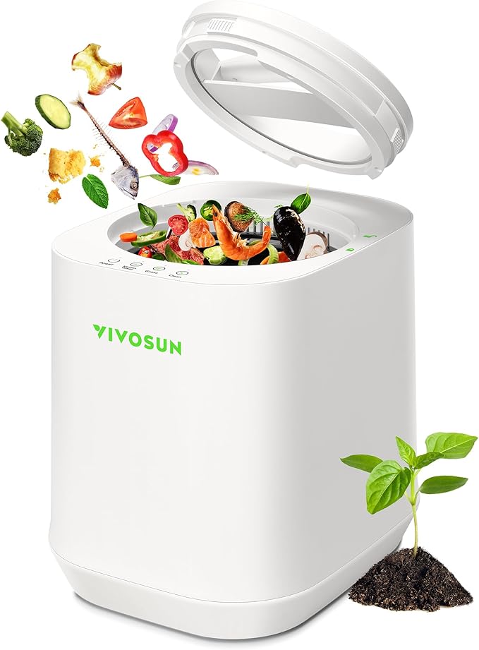 VIVOSUN 4L Electric Composter for Kitchen Indoor, Smart Compost Machine for Countertop, Odorless/Auto-Cleaning/3 Modes/Intelligent LED Display, Mill Composter Kitchen Bin Food Recycler, White