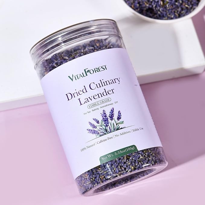 Dried Culinary Lavender – 100% Natural Food Grade Lavender Buds Herbs Tea, 3.53oz (100g), Edible Lavenders Flowers for Drinks, Baking, Cooking, Tea, Bath Soak, DIY Skincare & Crafts