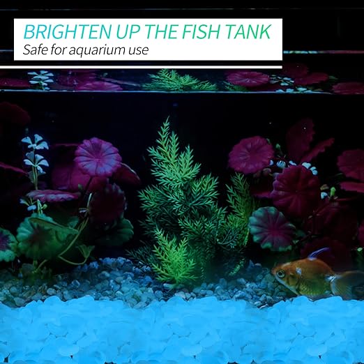 900pcs Glow in The Dark Rocks Outdoor Decorations Stones Small Luminous Pebbles Indoor/Outdoor Decor for Garden Fish Tank Aquarium Planter Walkway - Lake Blue