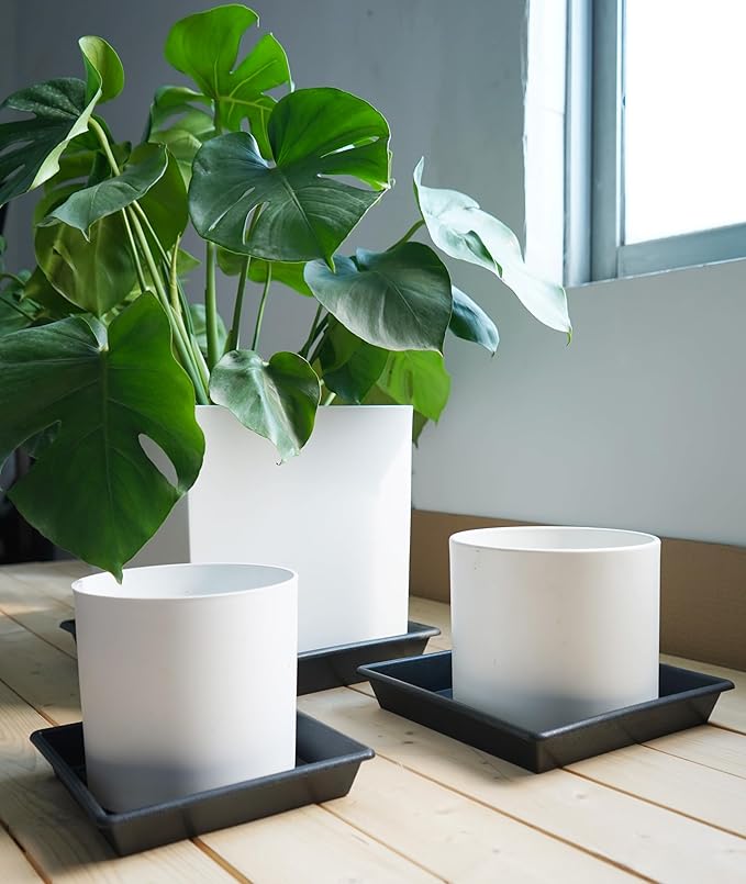 Square Plant Saucer 14 Inch 5 Pack 8 12 14 16 18 20 Plant Trays for Pots Heavy Duty Plastic Plant Saucers for Indoors Outdoors, Flower Pot No Holes Plant Drip Trays