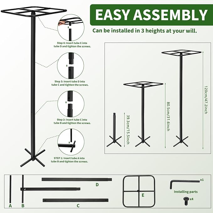 1 Pcs Adjustable Metal Dragon Fruit Plant Trellis 12" x 12" x 50" Durable Vertical Support Tower Plant Cage for Gardening Climbing Plants Trees Cactus Outdoor Garden, Installation Required