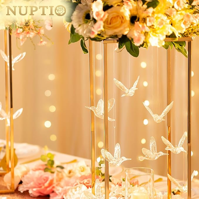 NUPTIO Crystal Ceiling Hanging Ornaments: 30 Pcs Acrylic Flying Birds for Wedding Party Window Garden Bedroom Outdoor Birthday - Christmas Tree Decorations with Transparent Line