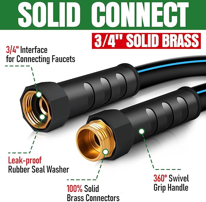 Heavy Duty Garden Hose 3ft, NON-EXPANDABLE Flexible Water Hose, Kink Resistant Lightweight Hybrid Hose, Leakproof Hose Male to Female Fittings