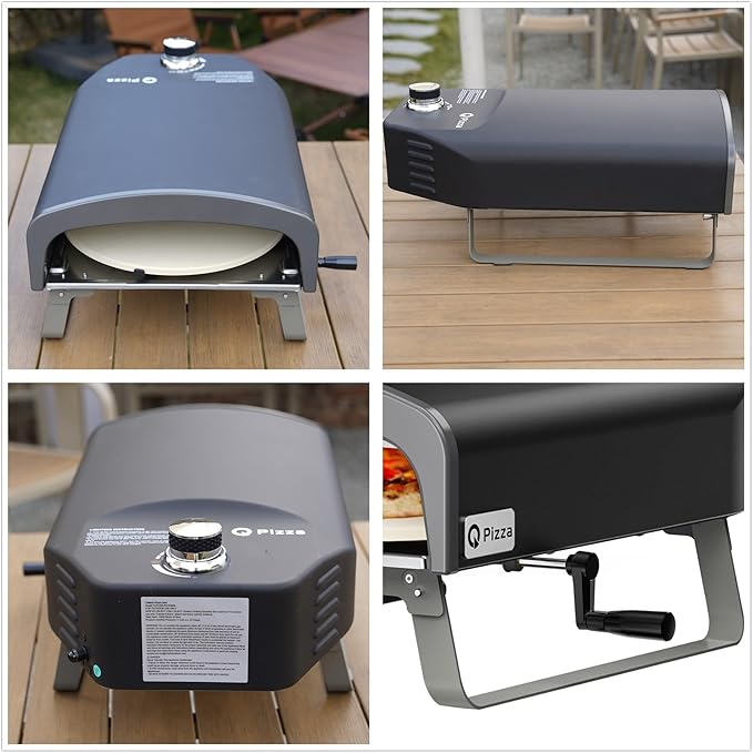 Q Pizza Portable Propane Pizza Oven with Manual Rotating Stone, Tabletop Gas Stove for Outdoor Kitchen, Gas Oven for Making Pizza, Bread, Steak, Pie, PS104