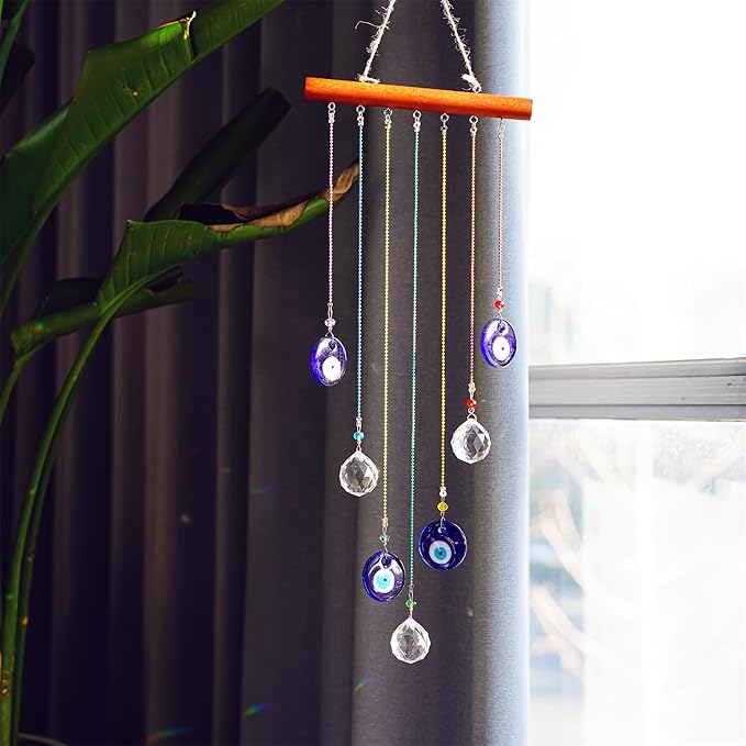 YU FENG Hanging Crystals Suncatcher Ornament Turkish Blue Evil Eye Decor Crystal Ball Prisms Rainbow Maker Pendant for Window Garden