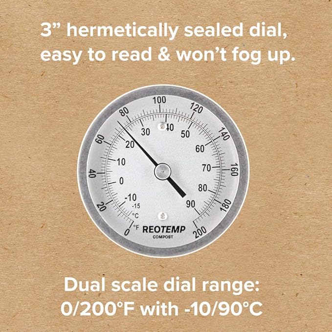 REOTEMP Heavy Duty Compost Thermometer - Fahrenheit and Celsius (24 Inch Stem), Made in The USA