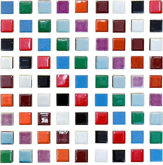 100 Pieces Ceramic Mosaic Tiles, 3/5" Square Shapes, Stained Colors, Ceramic Tiles Supplies for Crafts, Beginner Mosaic Project, Stepping Stones Decor - Mix Color