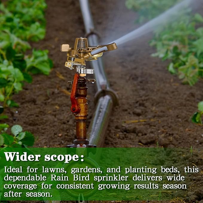 Ferraycle 2 Pieces 1/2 Inch Brass Impact Sprinkler Head with Nozzles Heavy Duty Adjustable 0-360 Degrees Impulse Sprinkler Head Lawn Watering for Yard Irrigation