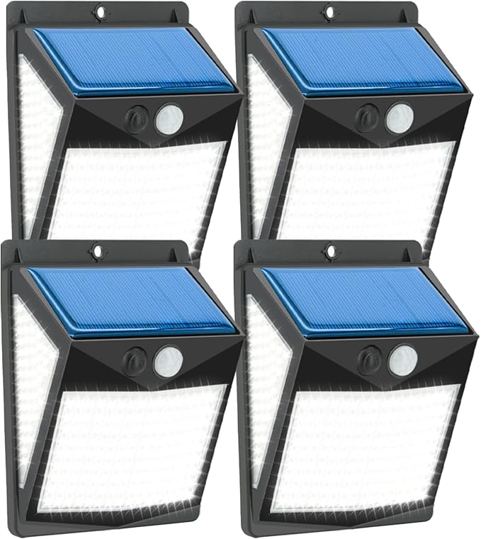 Solar Lights Outdoor 238 LED, 270° Wide Angle Motion Sensor Lights with 3 Modes, IP65 Waterproof Solar Powered Wall Lights for Yard Garden, Patio, Driveway(4 Pack)