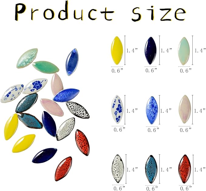 70 Pcs Petal Ceramic Mosaic Tiles, Green, Polished Edge, Cottage Style, Floral Pattern, Glue Down Installation, Suitable for Crafts and Home Decorations