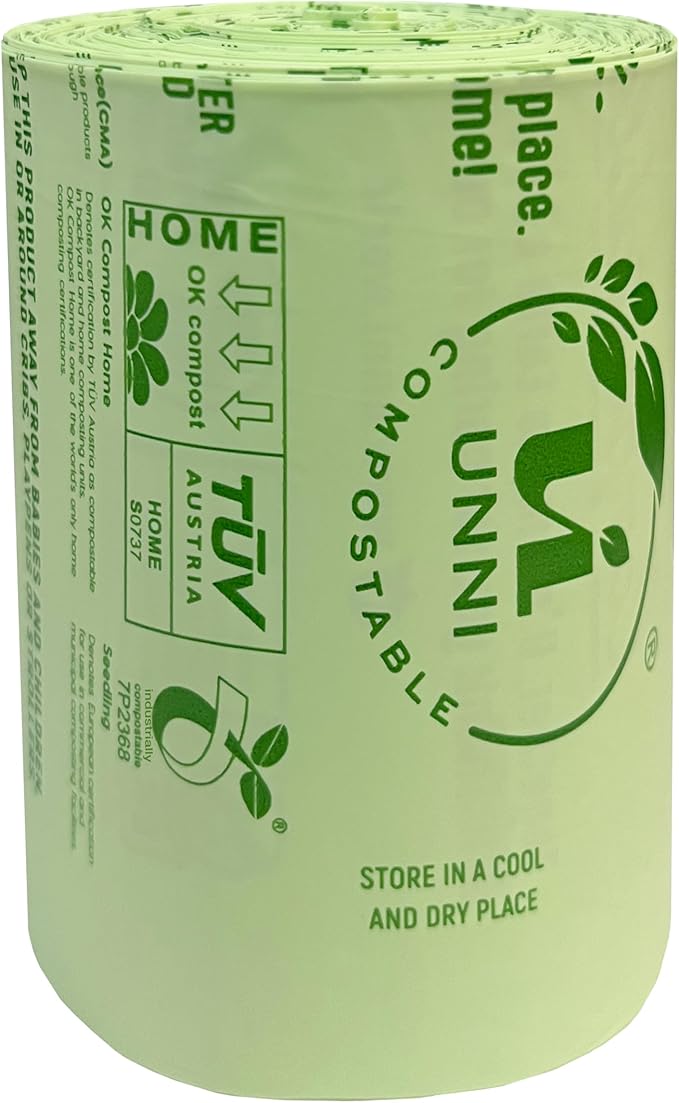 UNNI Compostable Trash Bags, 20-23 Gallon / 87 Liter, 30 Count, Extra Thick 1.0 mil Large Bin Liners for Food Scrap, BPI, CMA & OK compost HOME Certified, Meets ASTM D6400