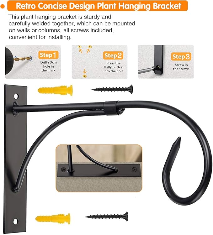 Wall Mount Plant Hanging Bracket, 11 Inches Hanging Plant Hook, Heavy Duty Rustic Decorative Metal Plant Hanger for Hanging Plant Flower Lantern Bird Feeder Wind Chimes (Set of 2)