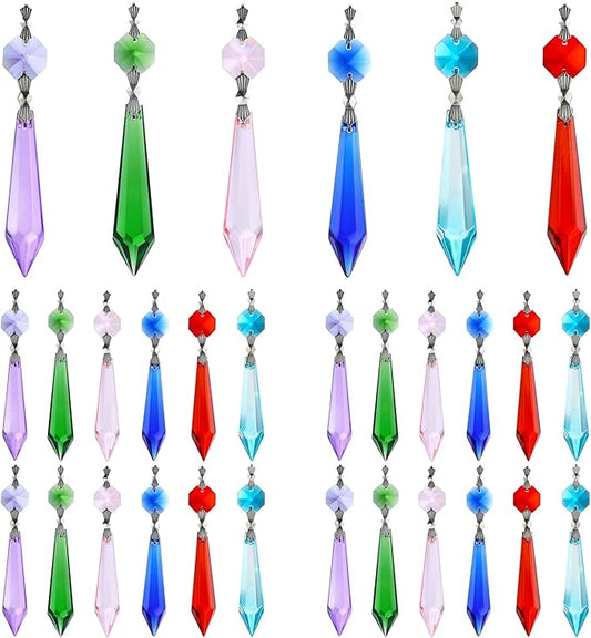 HDCRYSTALGIFTS 30pcs 55mm Multi-Color Crystal Icicle Pendant Chandelier Prisms Drops Lamp Candle Holders Curtain DIY Parts