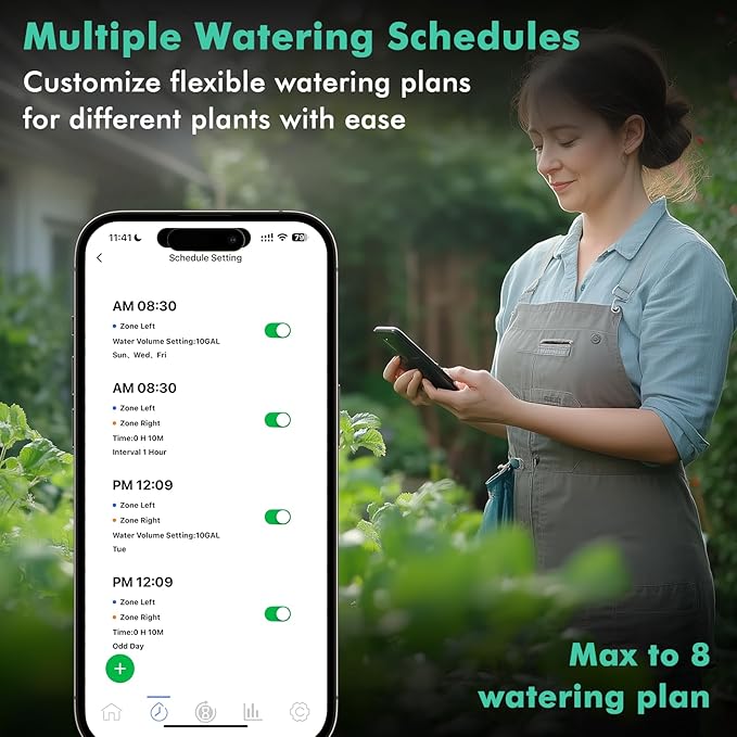 RESTMO Smart Sprinkler Timer with Flow Meter, 2 Zone Water Timer for Garden Hose, Brass Inlet & Outlet, Automatic Lawn & Yard Irrigation Watering System (Bluetooth Connection, Not Include Hub)