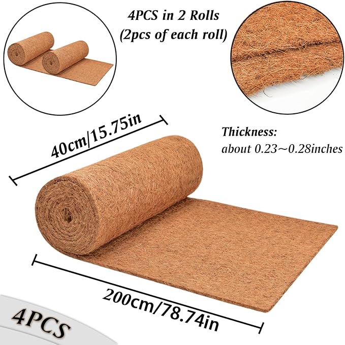 ZeeDix 4 Pack No-Slip Ice and Snow Carpet Mats-16 x 80 x 0.28 Inches Thickened Outdoor Carpet Runner Snow Mats, Coconut Fiber Carpet for Garden, Doorway, Stairs, Porch Outdoor Safer Walking