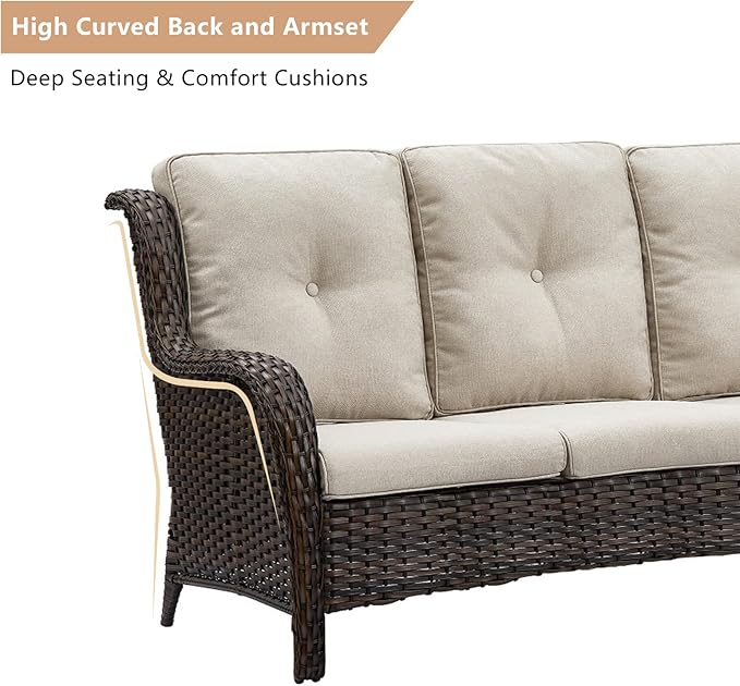 HUMMUH 7pcs Patio Furniture Set Swivel Rocker Patio Chairs,PE Wicker Outdoor Sofa Set of 2 with Coffee Table and Ottomans(Brown,Beige)