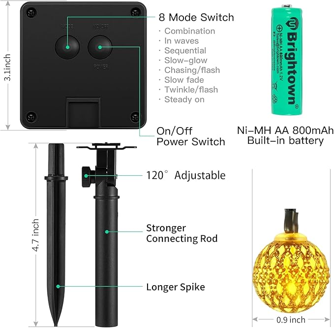 Solar Moroccan String Lights Outdoor 60 LED 36 Ft Globe Fairy Lights with 8 Lighting Modes, Waterproof Solar Powered String Lights for Garden Yard Gazebos Camping Party (Multicolor)