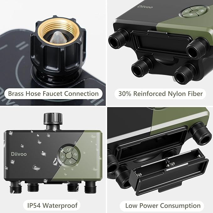 Diivoo Smart Garden Watering System, WiFi Timer with 4 Outlets Compatible with Alexa, 24 Custom Irrigation Plans, Rain Delay Function, and Dual Watering Modes for Lawns & Yards