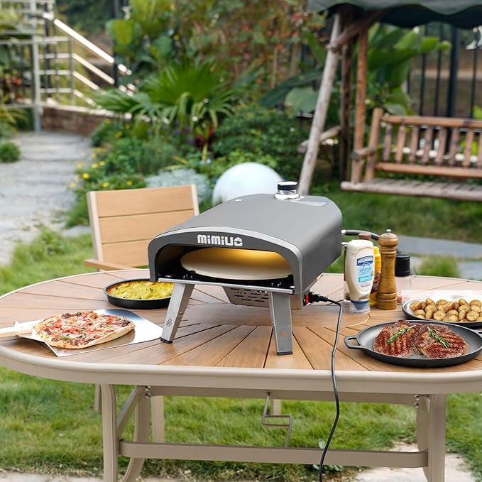 Outdoor Gas Pizza Oven with Automatic Rotating Pizza Stone - 14 Inch Portable Propane Pizza Ovens for Outside - Professional Pizza Grilling Stove for Outdoor Kitchen - Global Patent