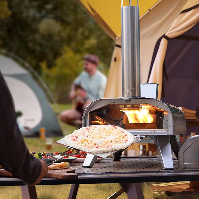 BIG HORN OUTDOORS 12" Multi-Fuel Pizza Oven, Portable Outdoor Pizza Oven, Wood Fired & Propane Gas, Pellet Pizza Maker with Pizza Stone