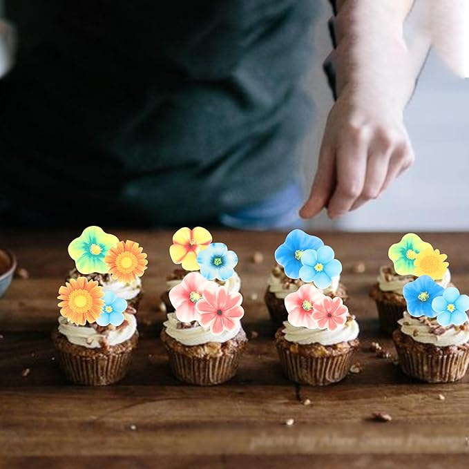 80 PCS Edible Flowers Cake Decorations Edible Daisy Cupcake Toppers Sunflower Cupcake Decoration Flower Birthday Party Decor for Baby Shower Wedding Birthday Party Cake Food Decorations Supplies