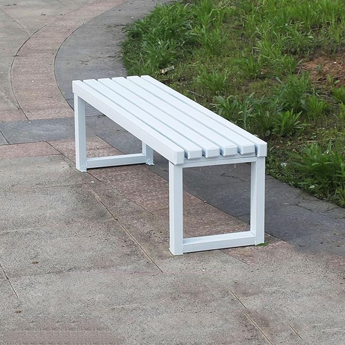 Weatherproof Metal Dining Bench, Outdoor Bench Backless Patio Bench 2-Person Farmhouse Bench Garden Bench for Kitchen, Living Room, Entryway(White,5.9ft)