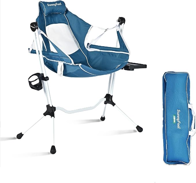 SUNNYFEEL Hammock Camping Chair, Oversized Swinging Camping Chair, Portable Hammock Chairs with Cup Holder, Beach Mat, MAX 300lbs Heavy Duty for Outdoor Travel Lawn Backyard Beach (Blue)