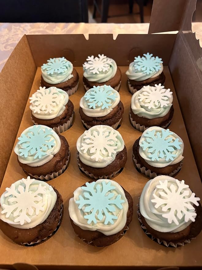 50pcs Edible Blue Snowflakes for Cake Decorating Cupcake Toppers for Christmas Winter frozen Theme Birthday Party Decorations