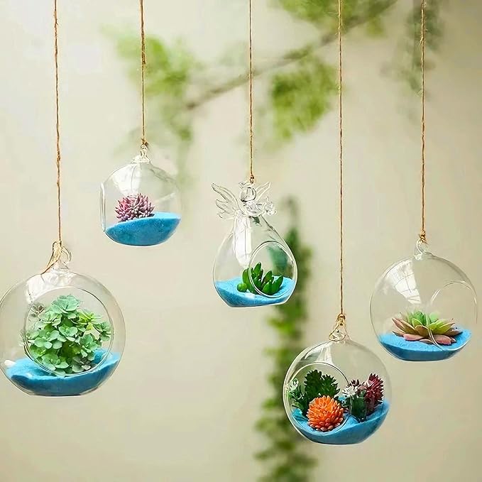 24 Pcs Hanging Tealight Candle Holder, Glass LED Tealight Holder Hanging Glass Globe Plant Terrariums, 2.36" Diameter Hanging Tealight Holder Terrarium for Wedding Home Party Tree Decoration