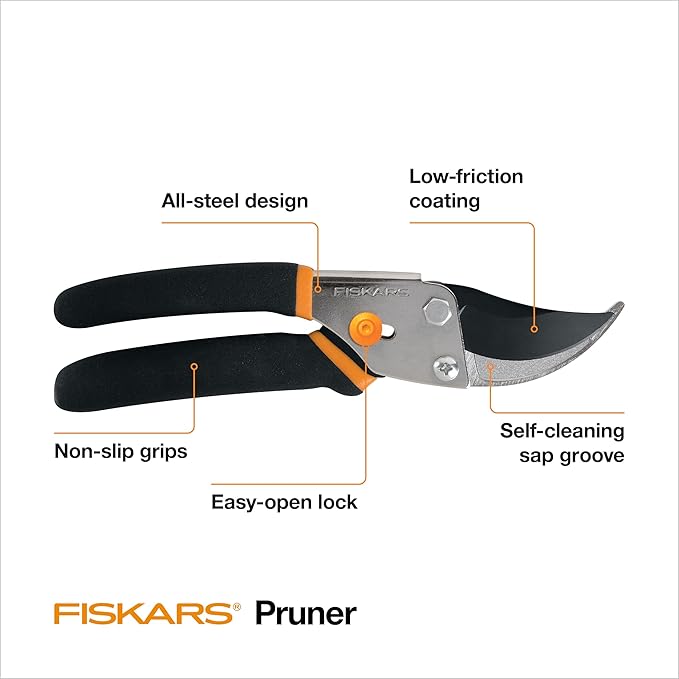 Fiskars Bypass Pruning Shears, 5/8-Inch Cut Capacity Garden Clippers, Gardening Scissors with Sharp, Rust Resistant Steel Blade