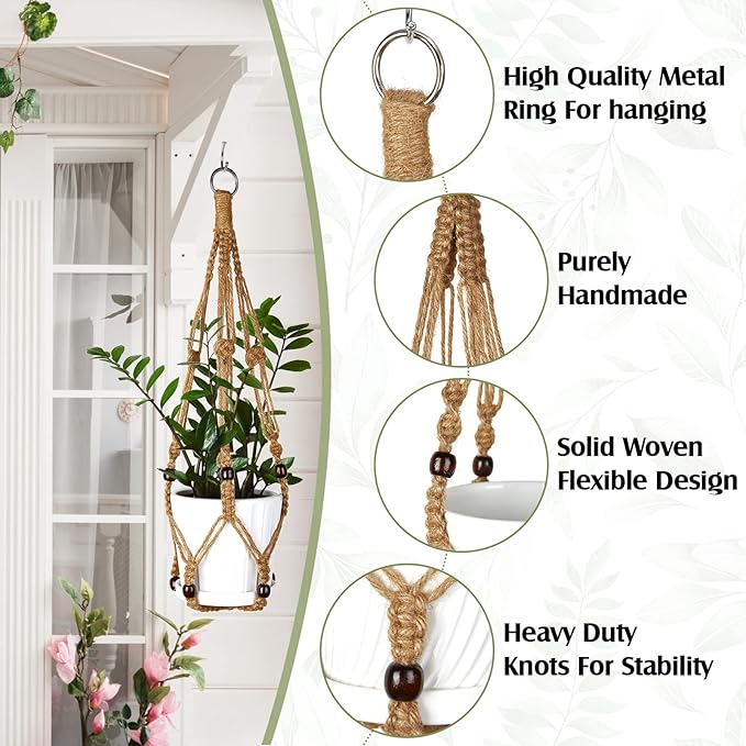 Hoteam 12 Pcs Macrame Plant Hangers Macrame Hanging Planters for Indoor Plants Handmade Boho Hanging Baskets Flower Pots Holder for Outdoor Home Wall Decor