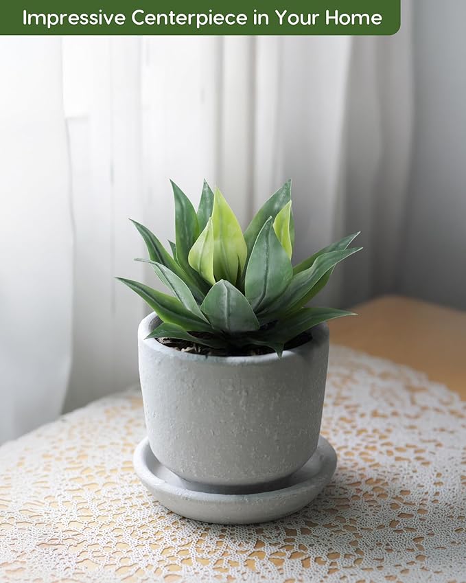 Velener Artificial Outdoor Agave Plants, Outdoor Faux Plants with Broad Leaves, Small Size UV Resistant Fake Agave Plants for Indoor and Outdoor Decor(14 Inch)-2 Pack