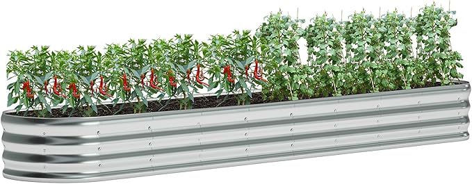 zizin Galvanized Raised Garden Bed Metal Oval Raised Garden Beds Outdoor Planter Box for Vegetables (12x2x1FT, Silver)