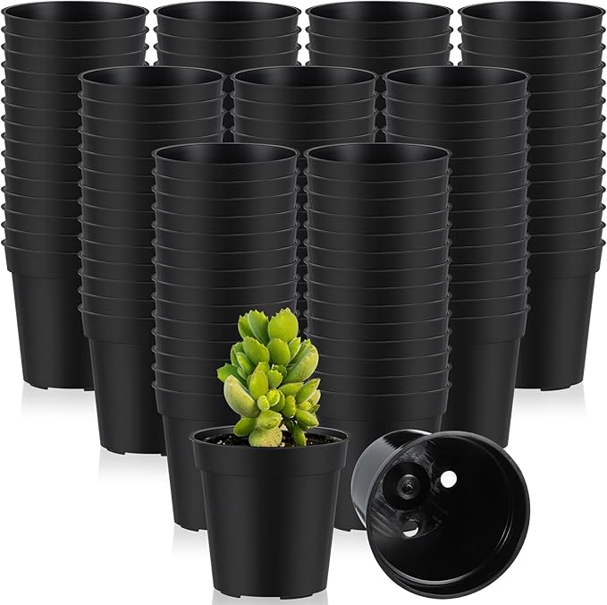 Yaomiao 200 Pcs 2 Inch Black Mini Plastic Plant Pot Nursery Seedling Pots Seed Starter with Drainage Holes for Indoor Outdoor Garden Succulent Plants Cuttings Transplanting