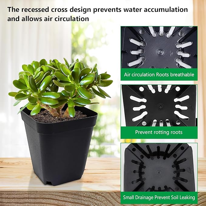 Square Nursery Pots Clearance (2.7", 3", 3.5", 4") with Drainage Holes 20 Pcs, Plastic Seed Starting Pots, Sturdy and Durable Seedling Pots for Planting, Cuttings and Transplanting, Black