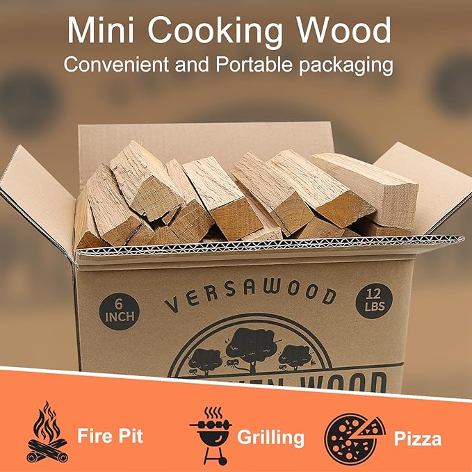 Pizza Oven Wood - Kiln-Dried Oak Wood for Pizza Ovens, 6-Inch Barkless Logs, Ideal for Ooni, Gozney, Solo Stove, and Other Wood-Fired Pizza Ovens, Grills, and Smokers - Approx. 12 lbs