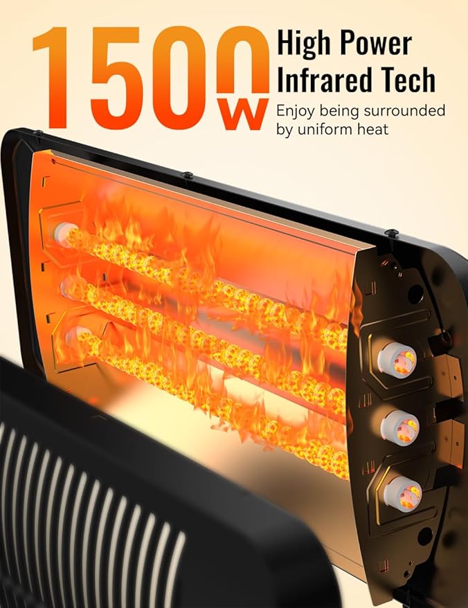 Outdoor Heater, 12H Timer&3 Heat Level, IP54 Waterproof Garage Heater, 1500W Infrared Heating Covers 300Sq.ft, Tip-Over Protection, Towel Bracket,Remote, 83Inch Patio Heaters for Outdoor Use